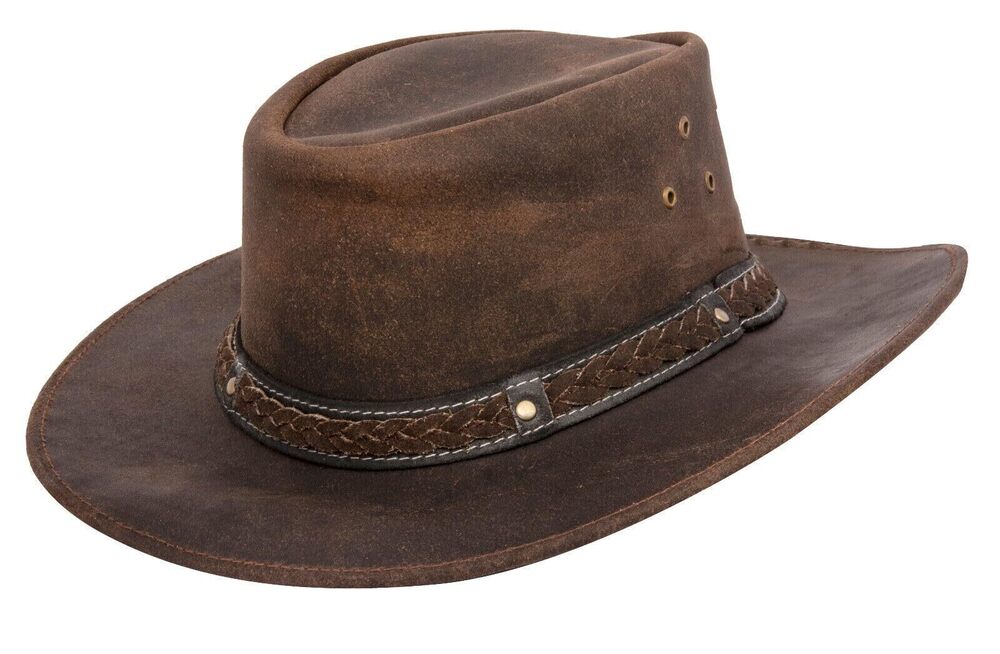 2520 Cowboy Aussie Real Leather Hat Australian Brown Western Outback Bush